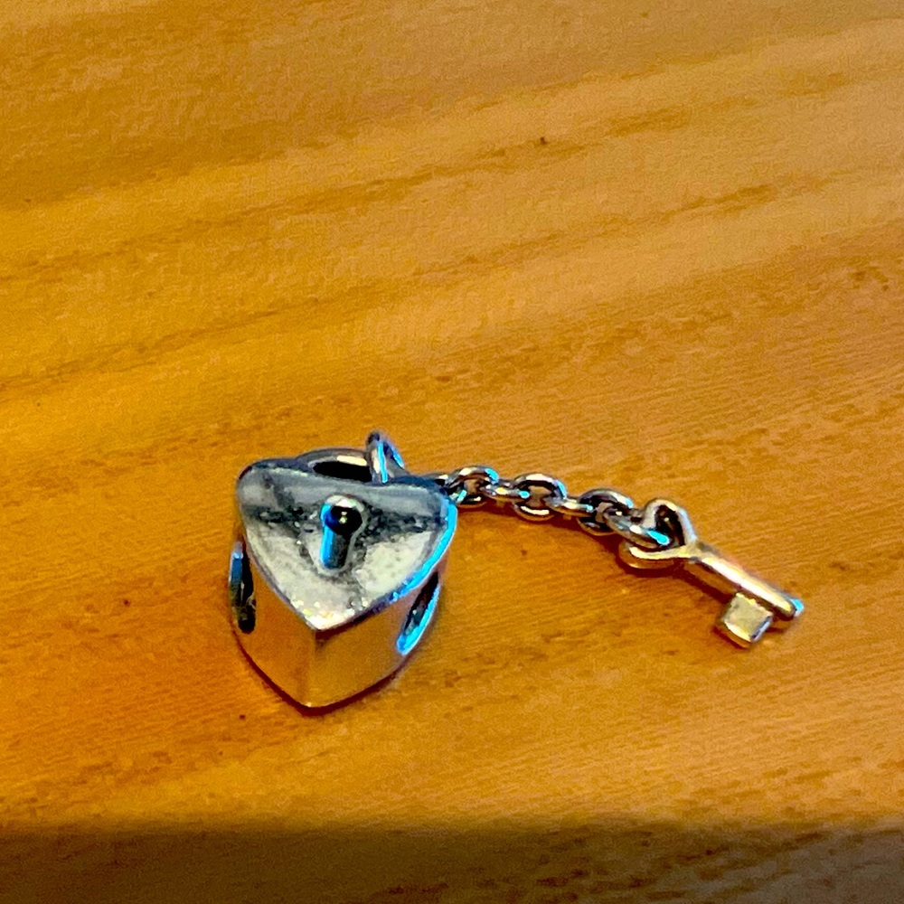 Authentic Pandora two tone heart lock & key charm with silver heart & gold key
